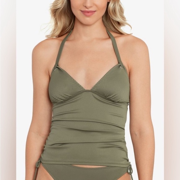 SALT + COVE Juniors' Ribbed Shirred Halter Tankini Top, swimsuit - Picture 8 of 8